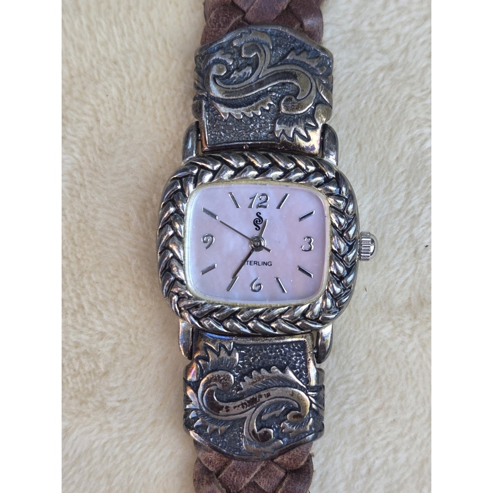 Carolyn Pollack Relios 925 Sterling Silver Watch Leather Band Southwestern Style